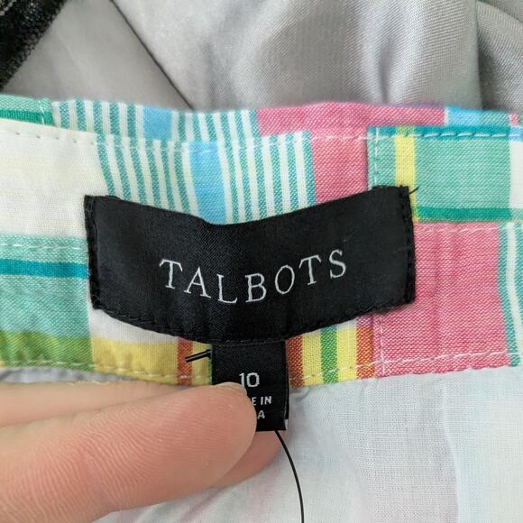 Talbots Madras Plaid Mini Skirt 10 Blue Pink Preppy Classic Patchwork NWT Summer - Picture 10 of 13